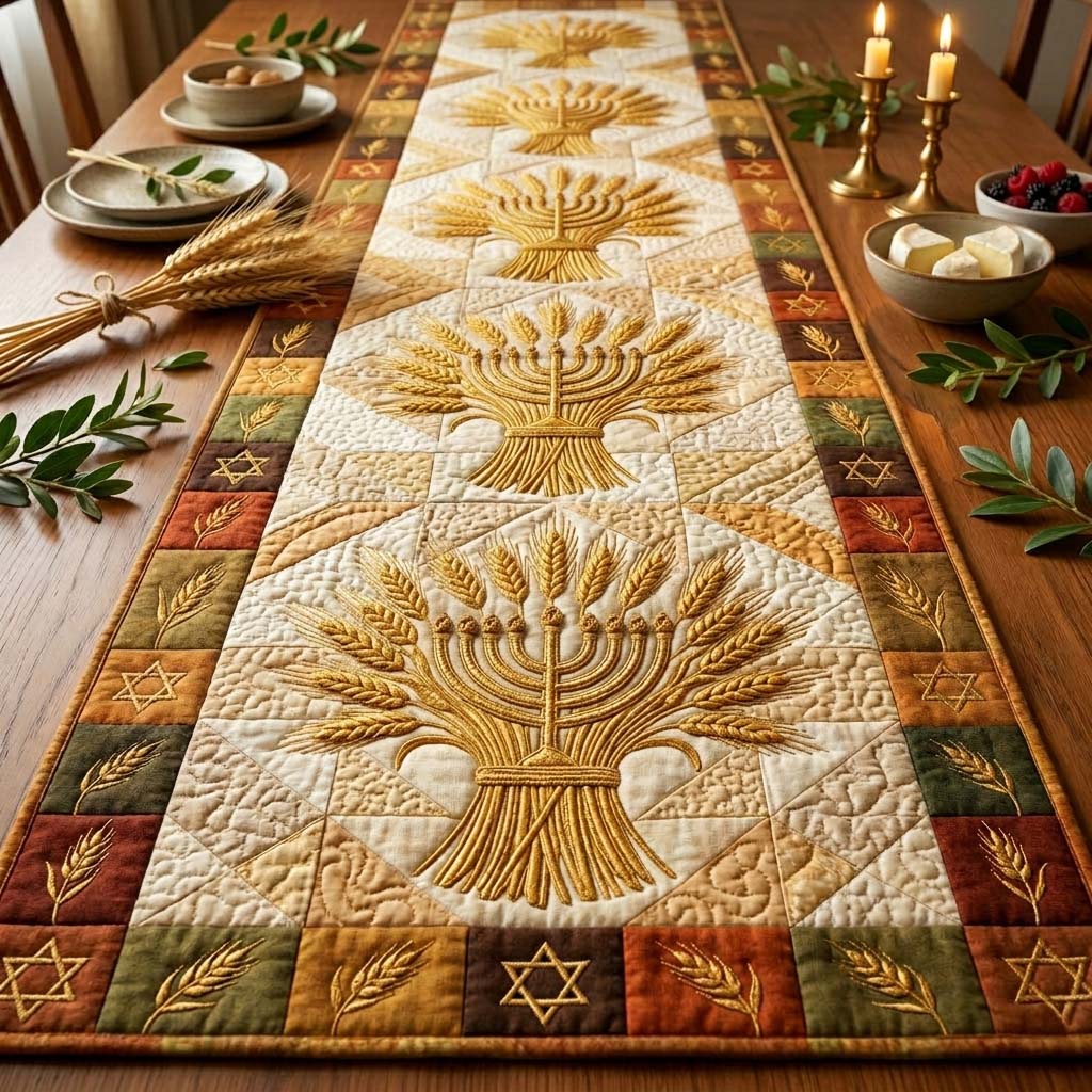 Seven Lights Harvest Quilted Table Runner Seder Dinner Table Setup Best Passover Gifts