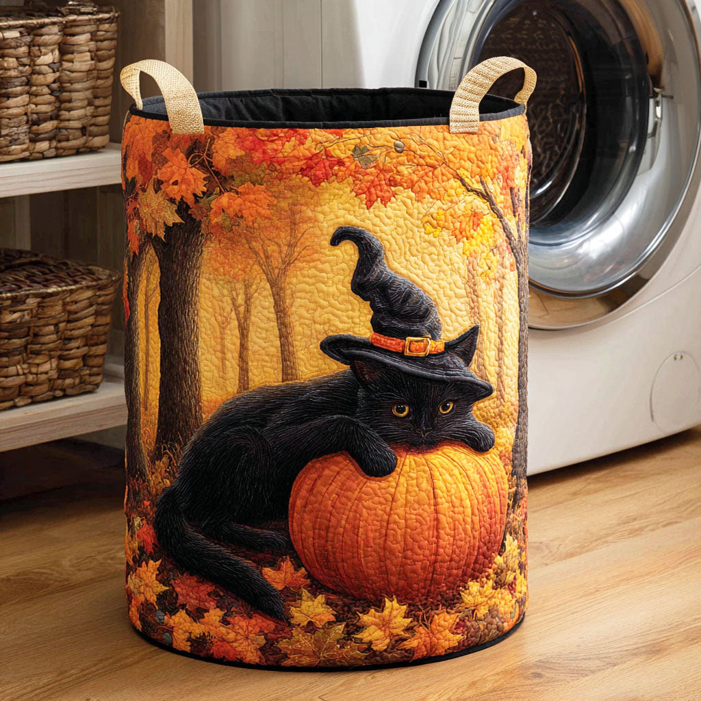 Shadow Cat Quilted Laundry Basket Clothes Basket Birthday Gifts For Cat Lovers