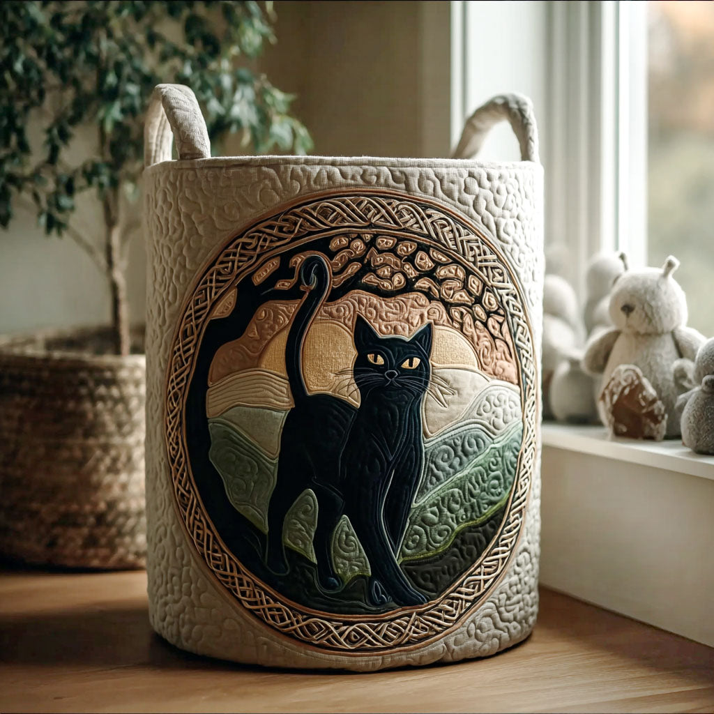 Shadow of the Highlands Quilted Laundry Basket Rustic Laundry Hamper Gifts For Cat Owners