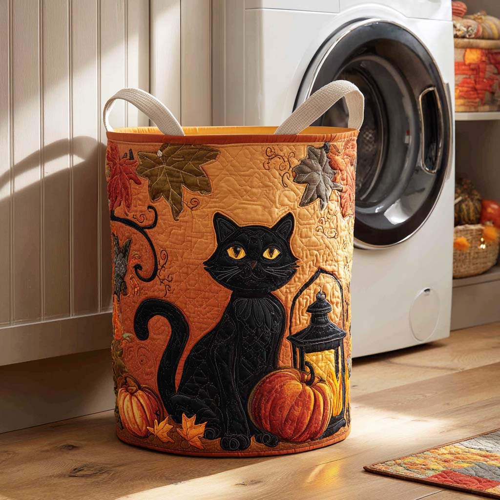 Shadow Paws Quilted Laundry Basket Unique Clothes Hamper Halloween Anniversary Gifts