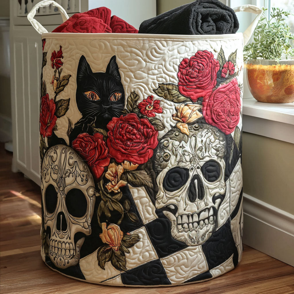 Shadow Skull Quilted Laundry Basket Room Decor Day Of The Dead Gift