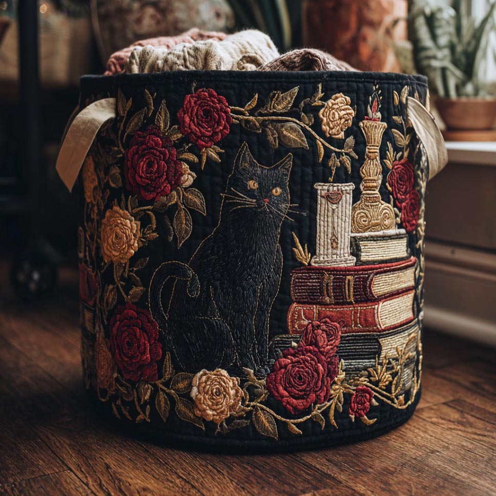 Shadow Whiskers Quilted Laundry Basket Clothes Basket Cat Lover Store