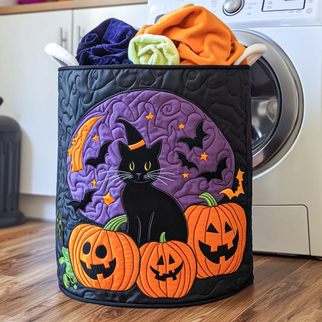 Shadow Whispers Quilted Laundry Basket Foldable Laundry Hamper Great Cat Lover Gifts