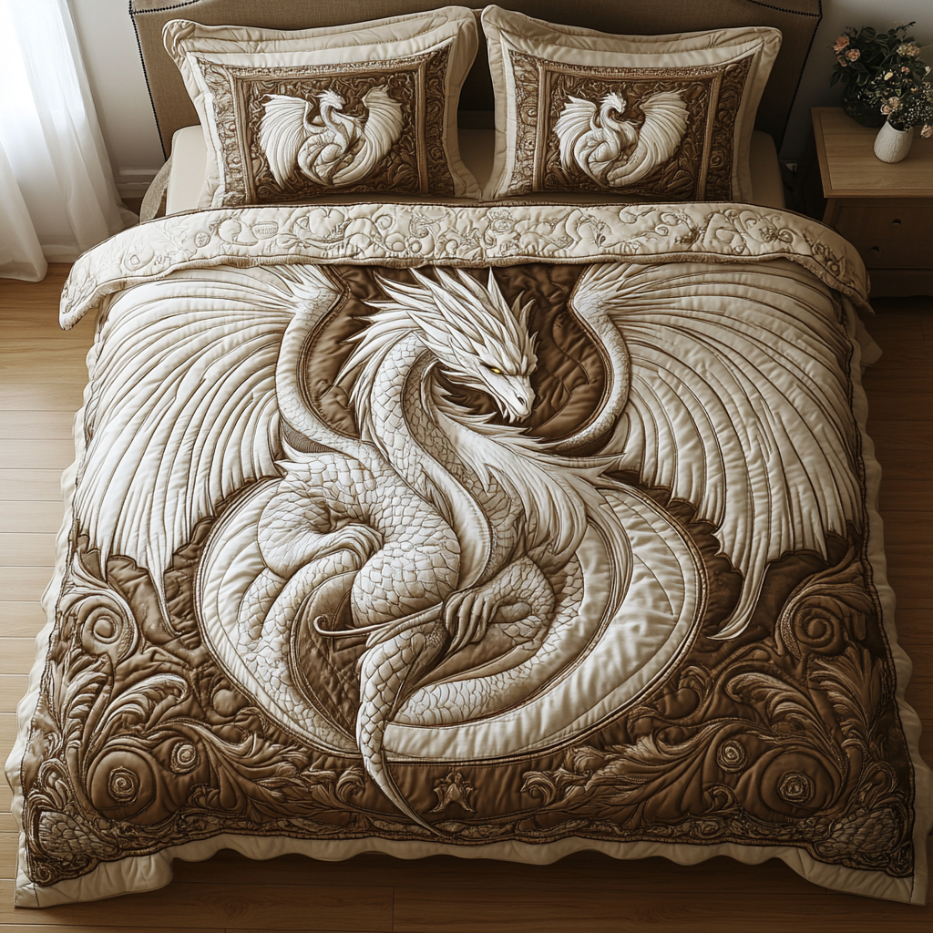 Shadowed Scales Quilted Bedding Set Unique Bed Sheet Set Dragon Related Gifts