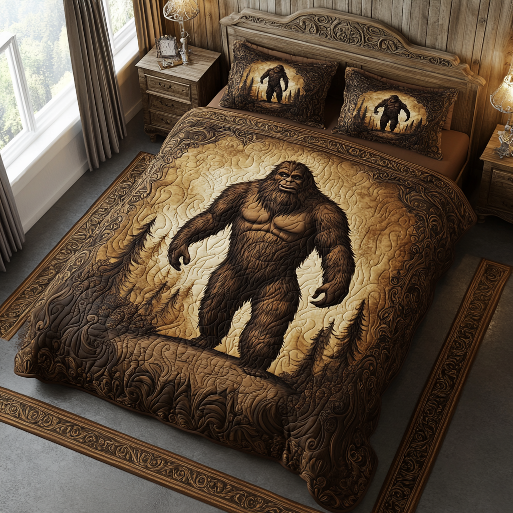 Shadowed Woods Quilted Bedding Set Cool Bedroom Decor Bigfoot Gifts For Him