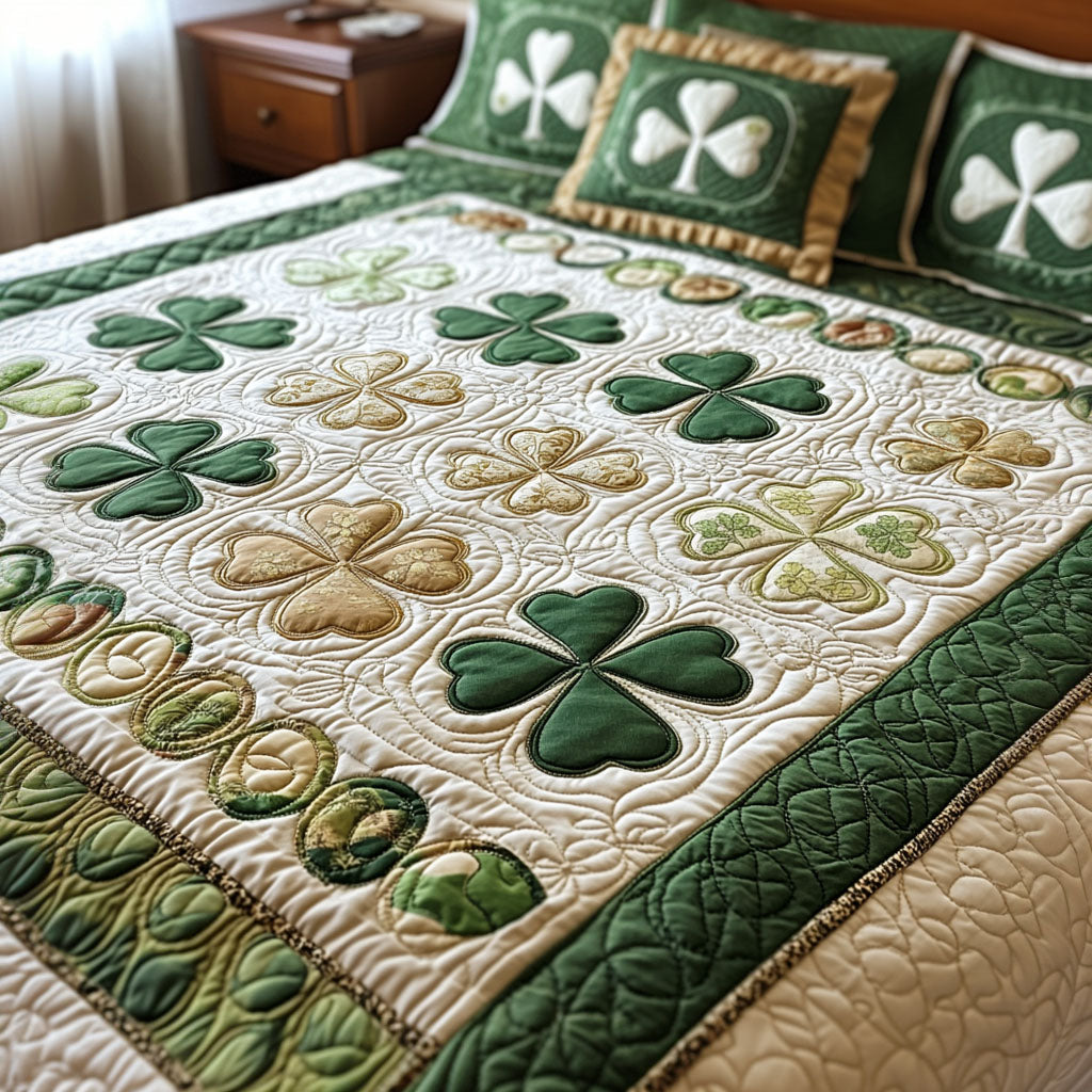 Shamrock Blessings Quilted Bedding Set Best Bed Sheet Set Patriotic Gift Items