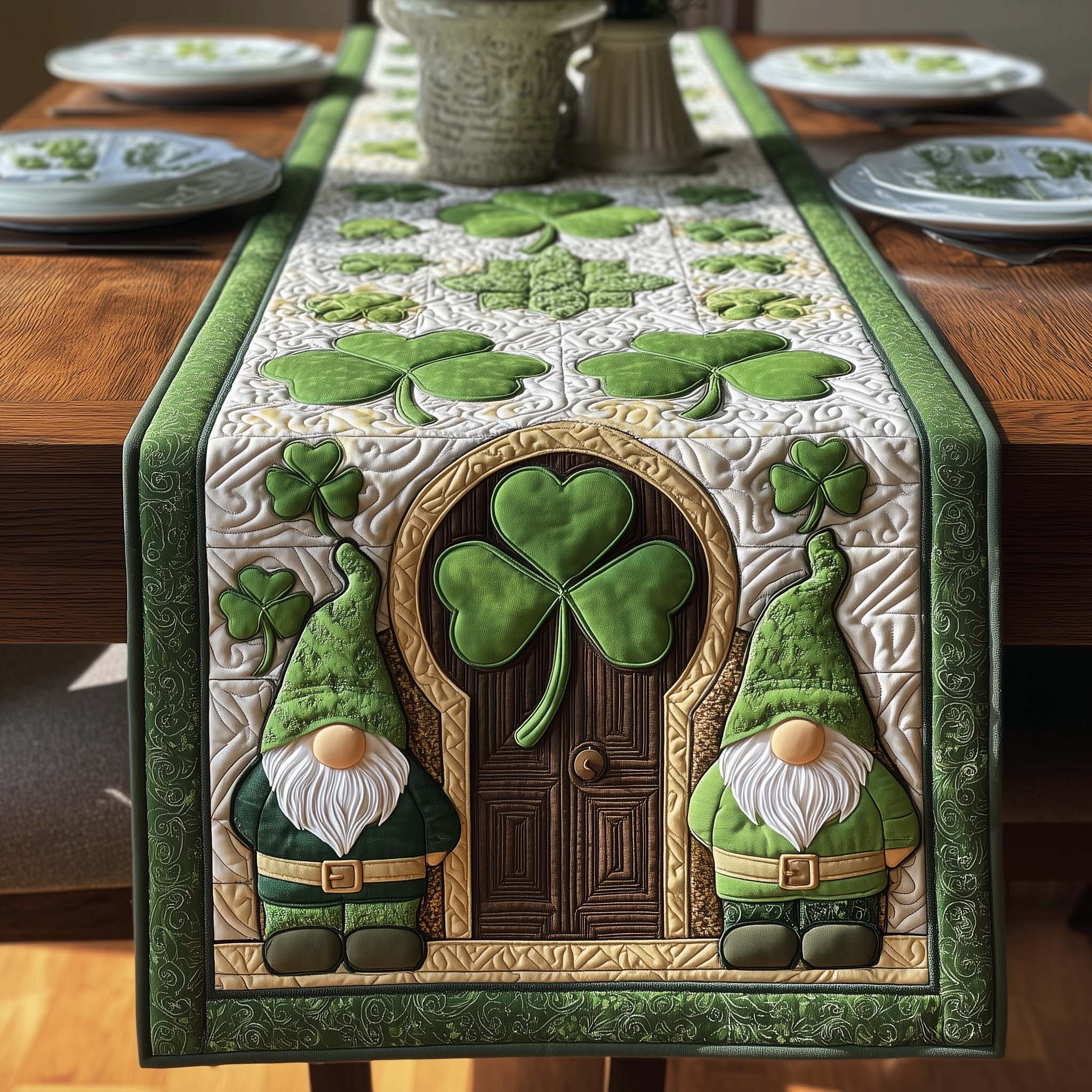 Shamrock Cottage Quilted Table Runner Unusual Table Runners Best St Patricks Day Gifts