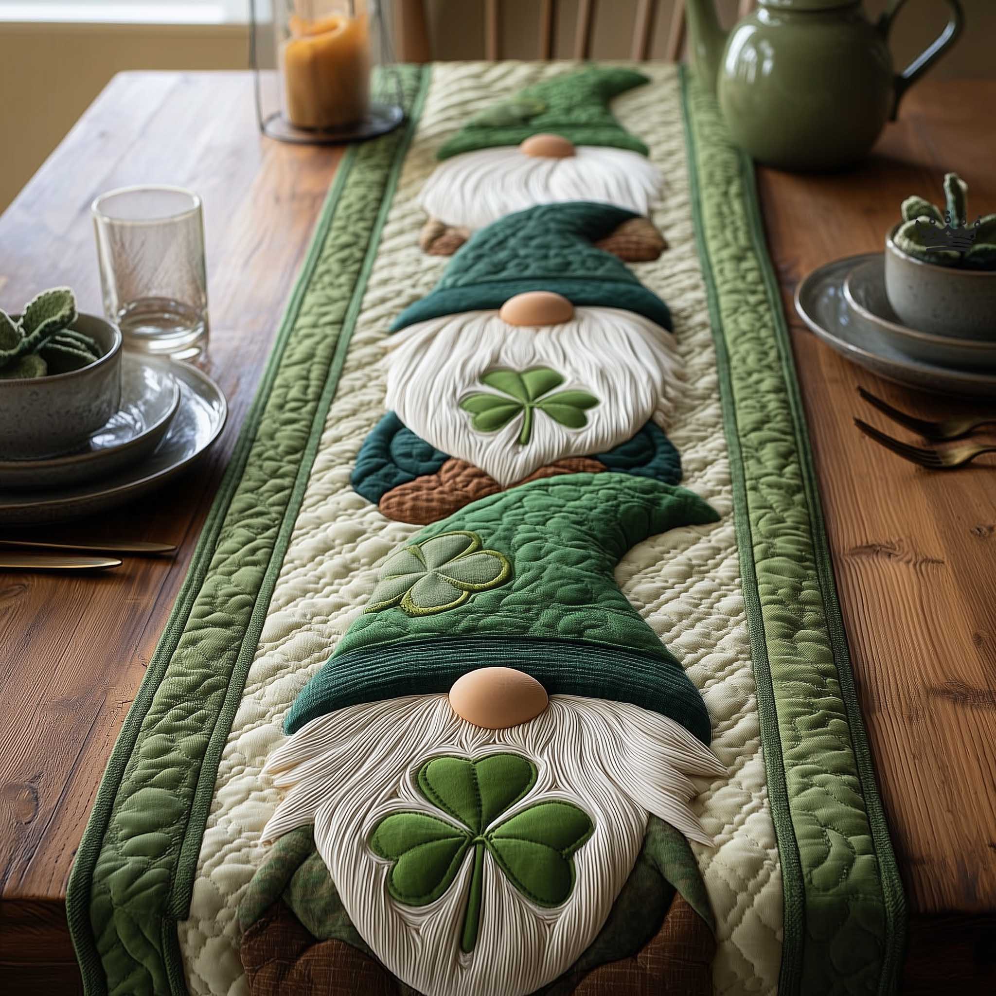Shamrock Gnome Quilted Table Runner Holiday Runner Dining St Patrick's Day Gift Ideas
