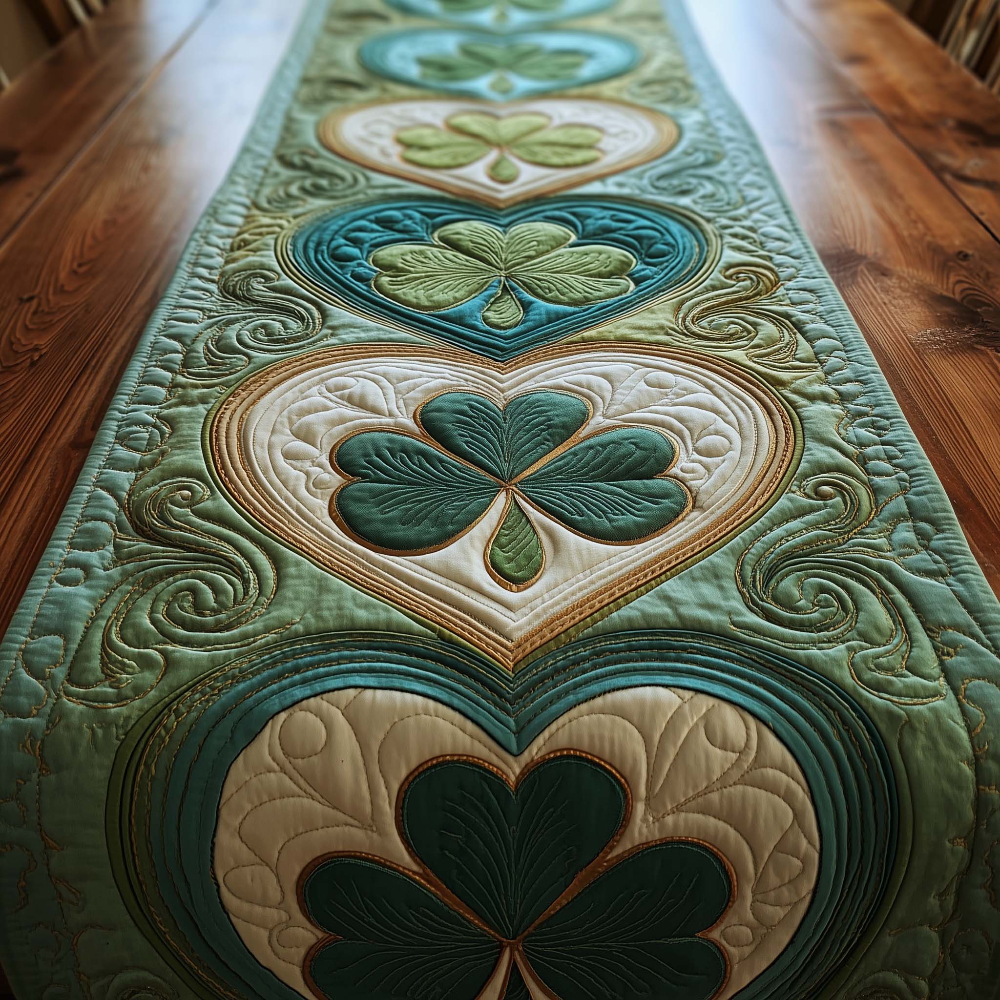 Shamrock Heart Quilted Table Runner Valentine Table Set Up St Patricks Day Birthday Gifts