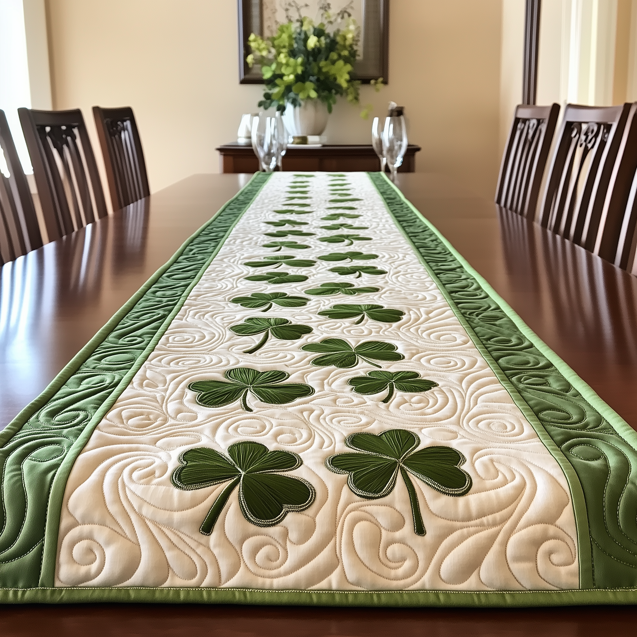Shamrock Quilted Table Runner Dining Room Centerpieces St Patricks Day Gifts For Teachers