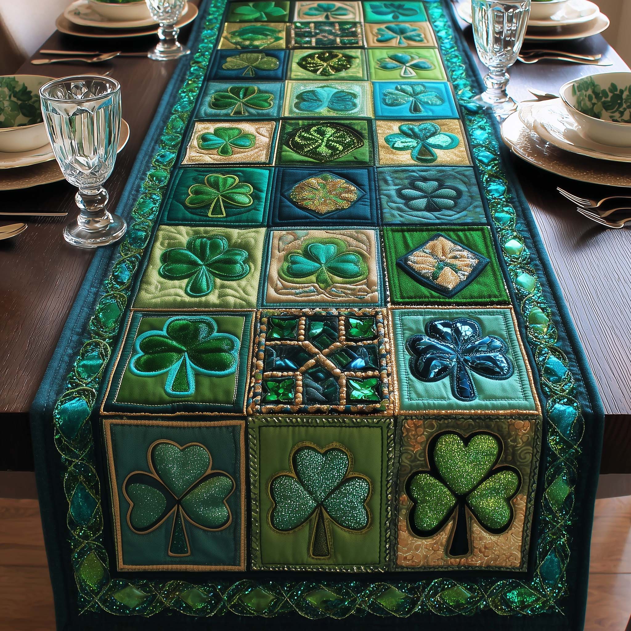 Shamrock Quilted Table Runner Dining Room Table Decor Ideas St Patrick's Day Client Gifts
