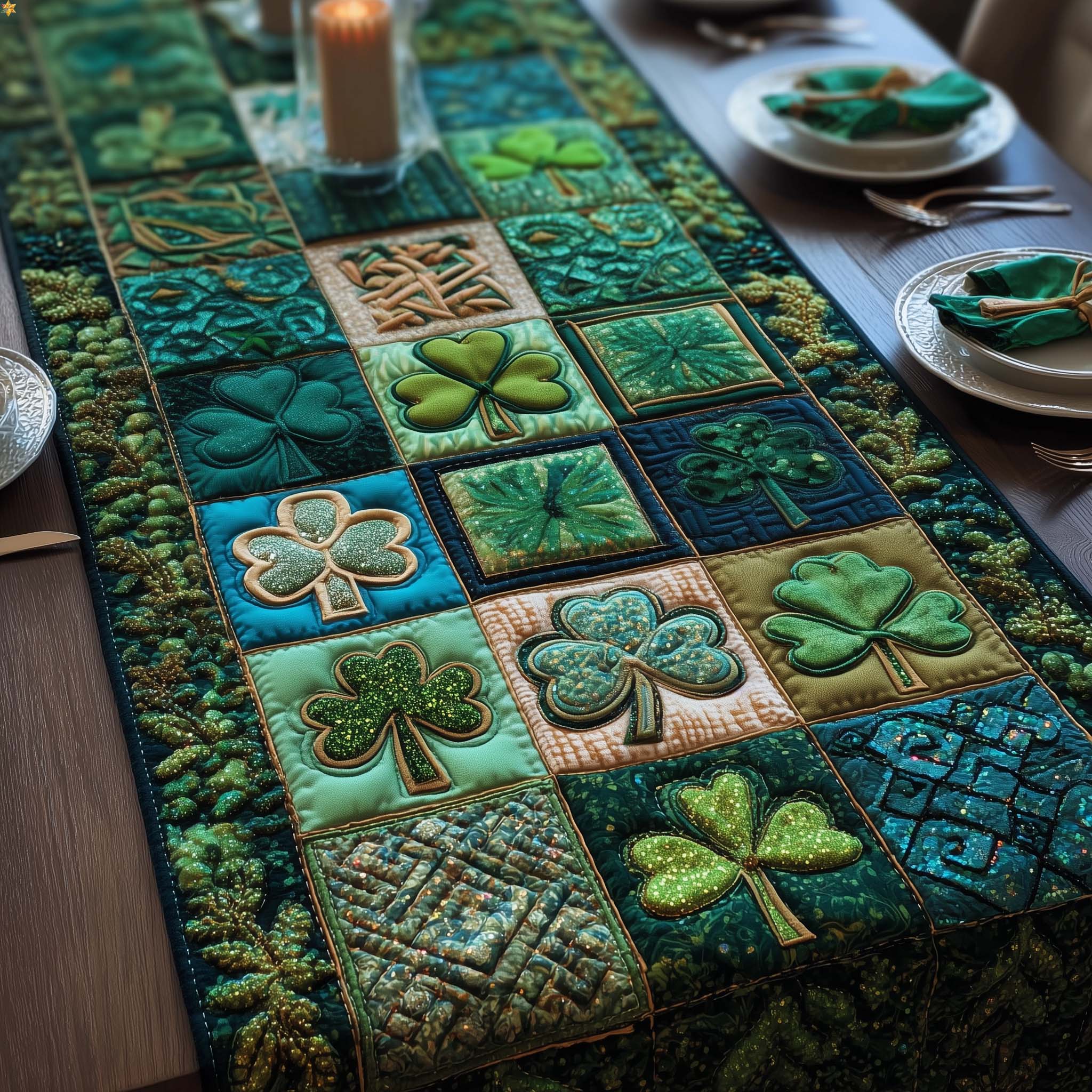 Shamrock Quilted Table Runner Dining Table Centerpiece Best St Patricks Day Gifts