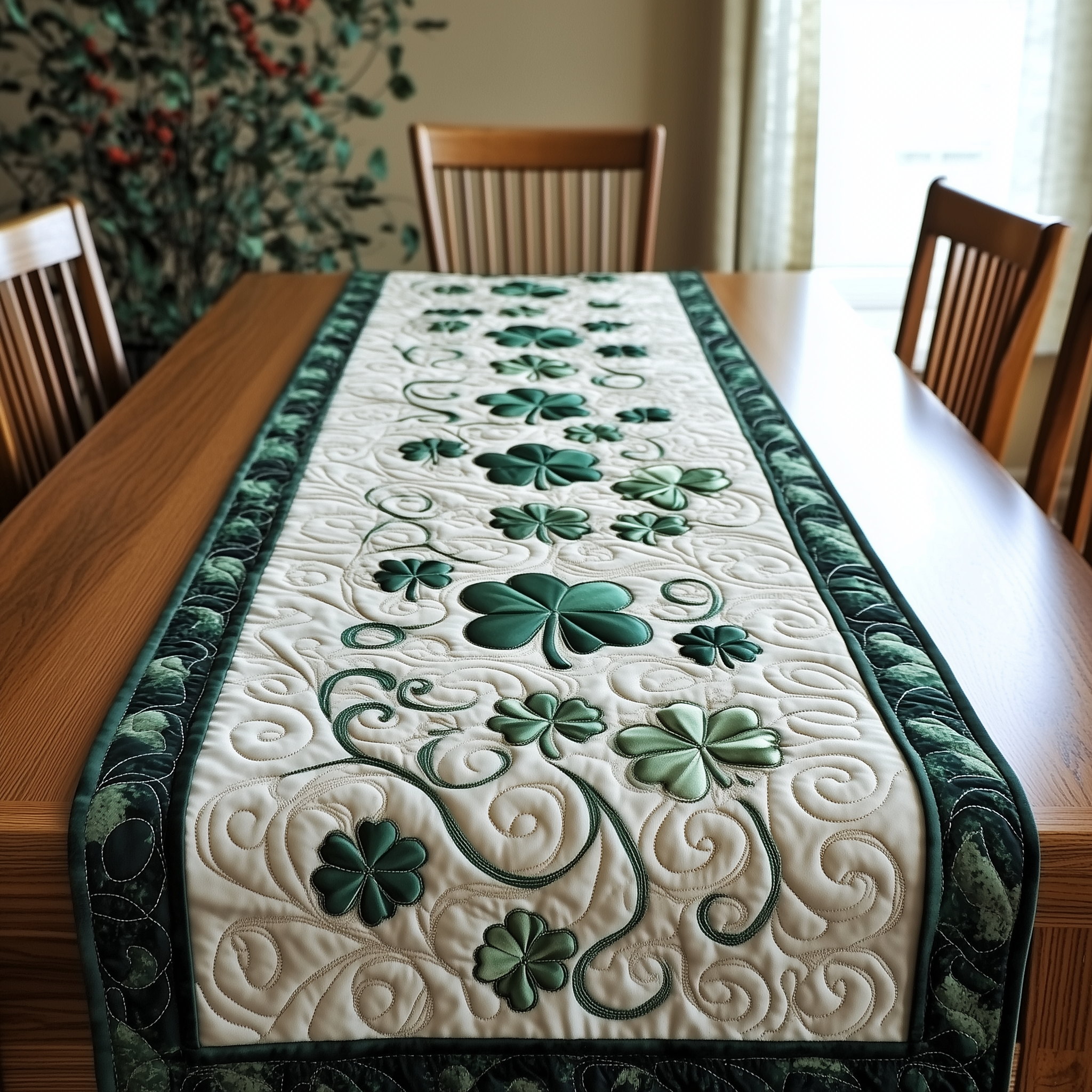 Shamrock Quilted Table Runner Dining Table Centerpiece Ideas St Patricks Day Teacher Gift