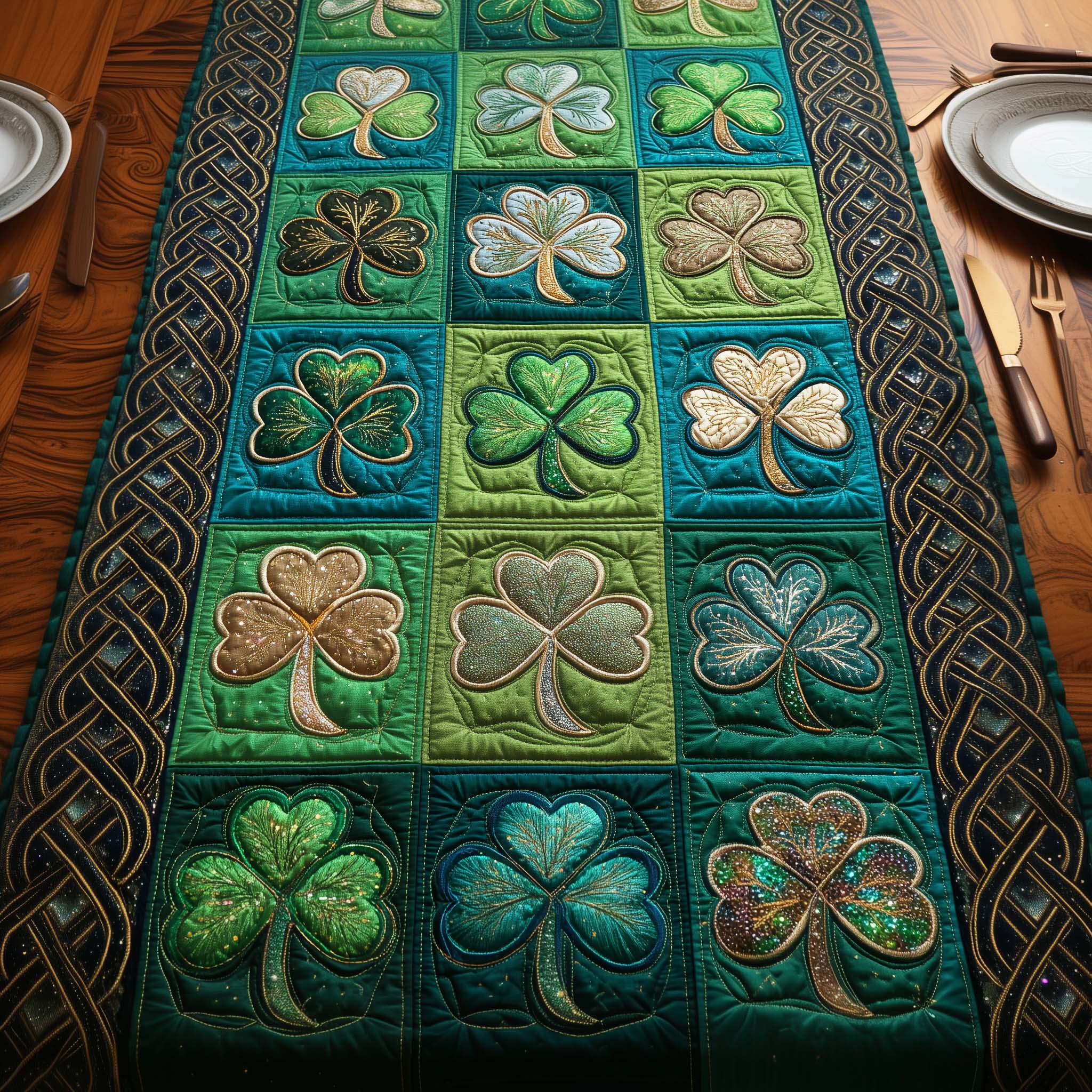 Shamrock Quilted Table Runner Dining Table Decor Unique St Patrick's Day Gifts