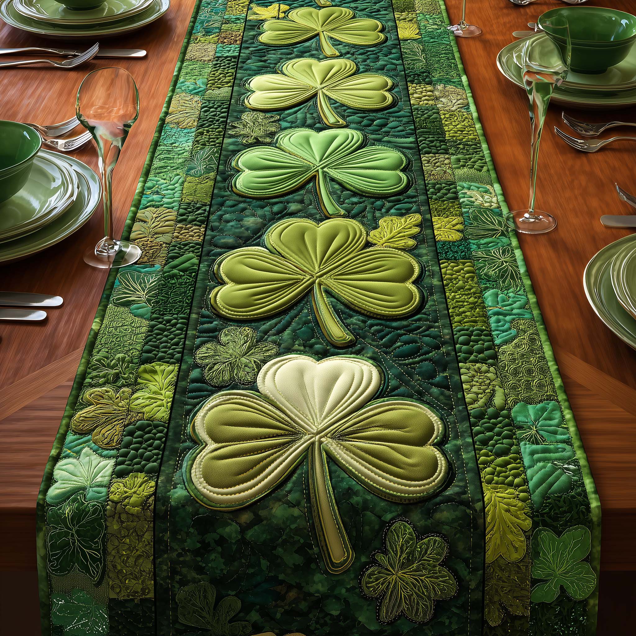 Shamrock Quilted Table Runner Elegant Holiday Decor St Paddy's Day Gifts