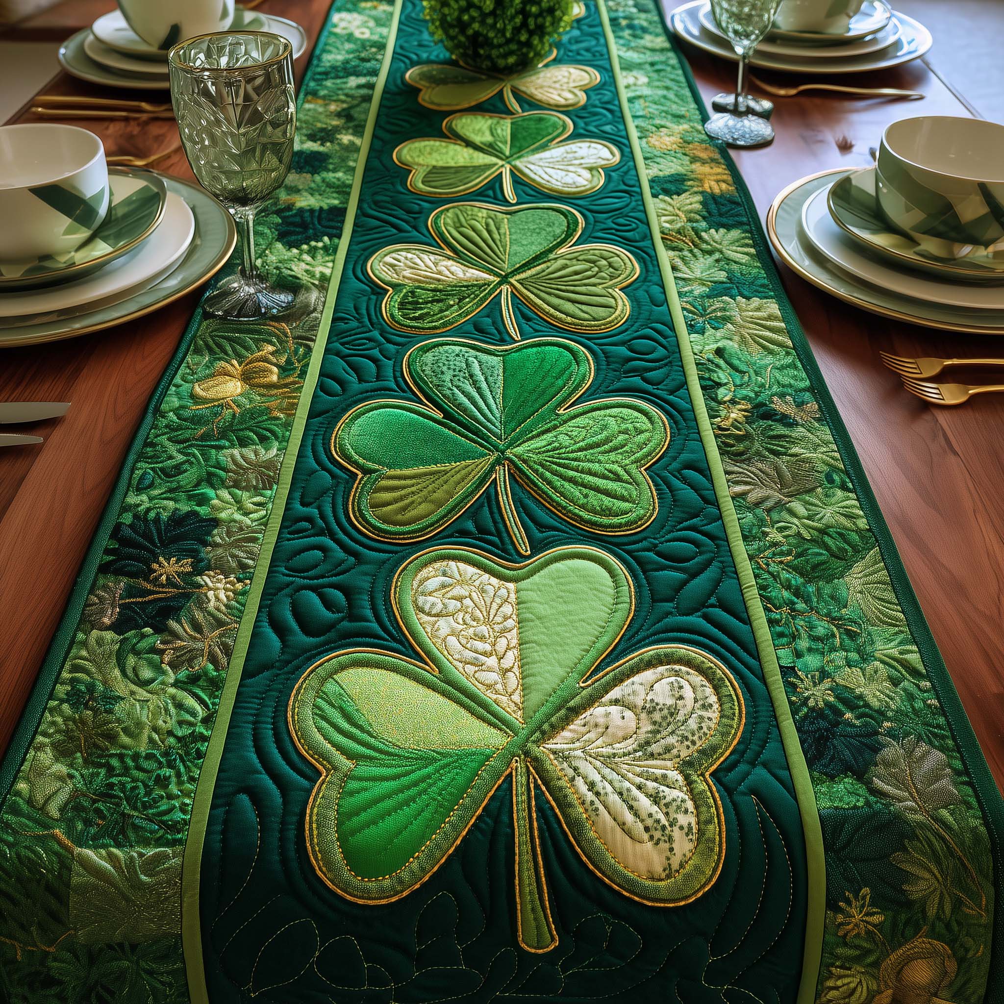 Shamrock Quilted Table Runner Holiday Themed Table Runners St Patricks Gift