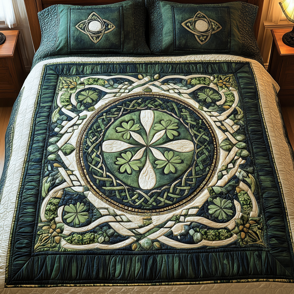 Shamrock Serenity Quilted Bedding Set Xmas Holiday Duvet Cover Set Present For Mother In Law Christmas
