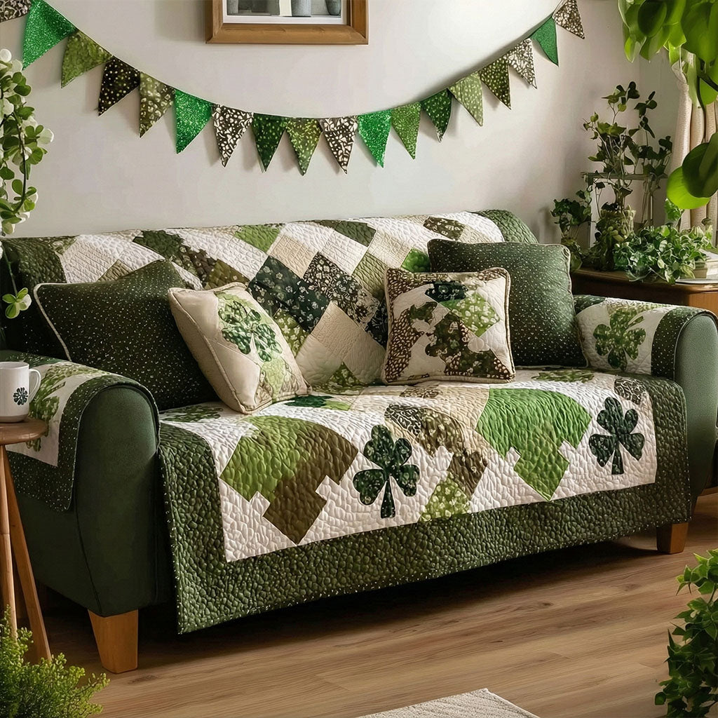 Shamrock Touch Quilted Sofa Cover Cool Couch Slipcovers St Patrick Gifts