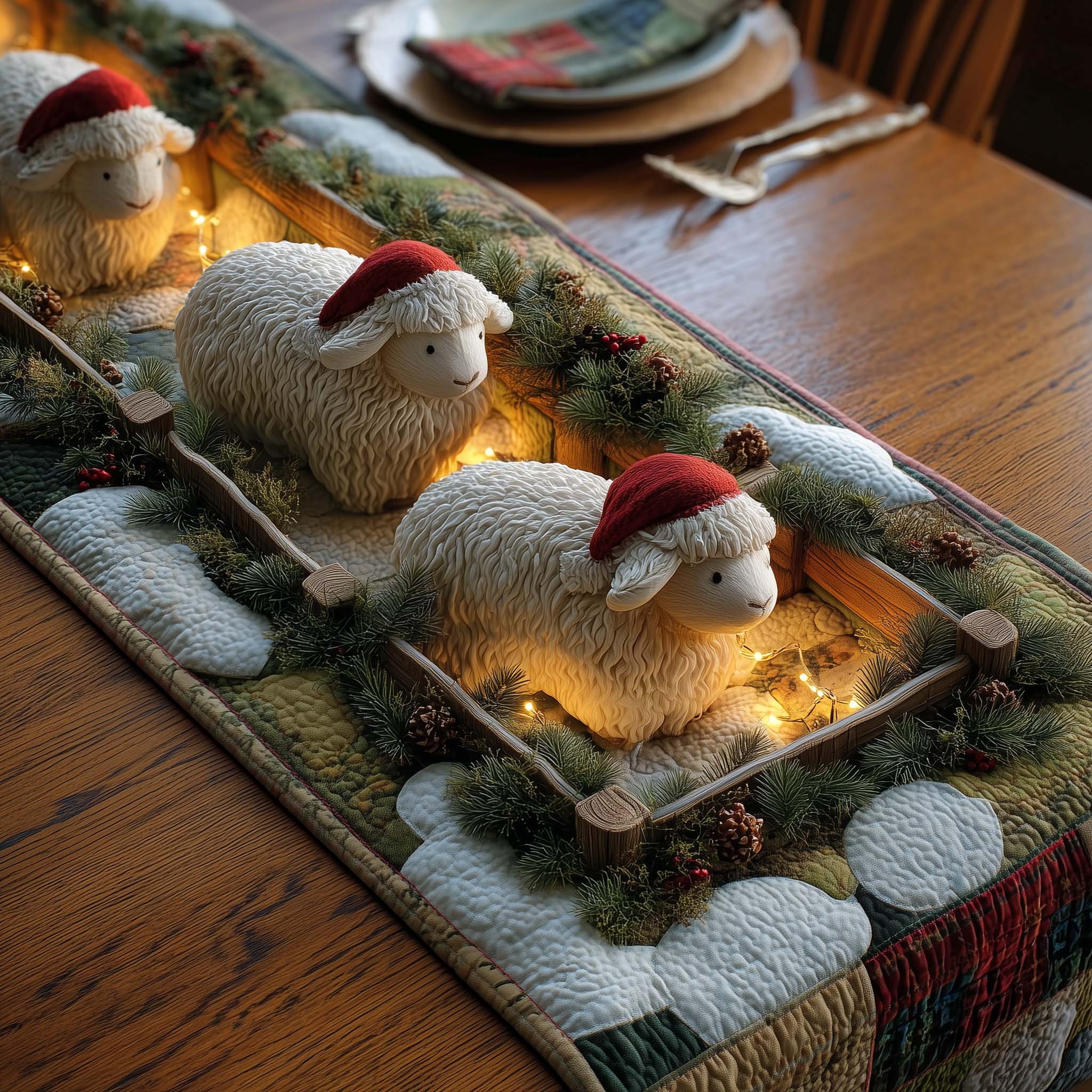 Sheep Quilted Table Runner Farmhouse Holiday Table Runner Gifts For Sheep Farmers