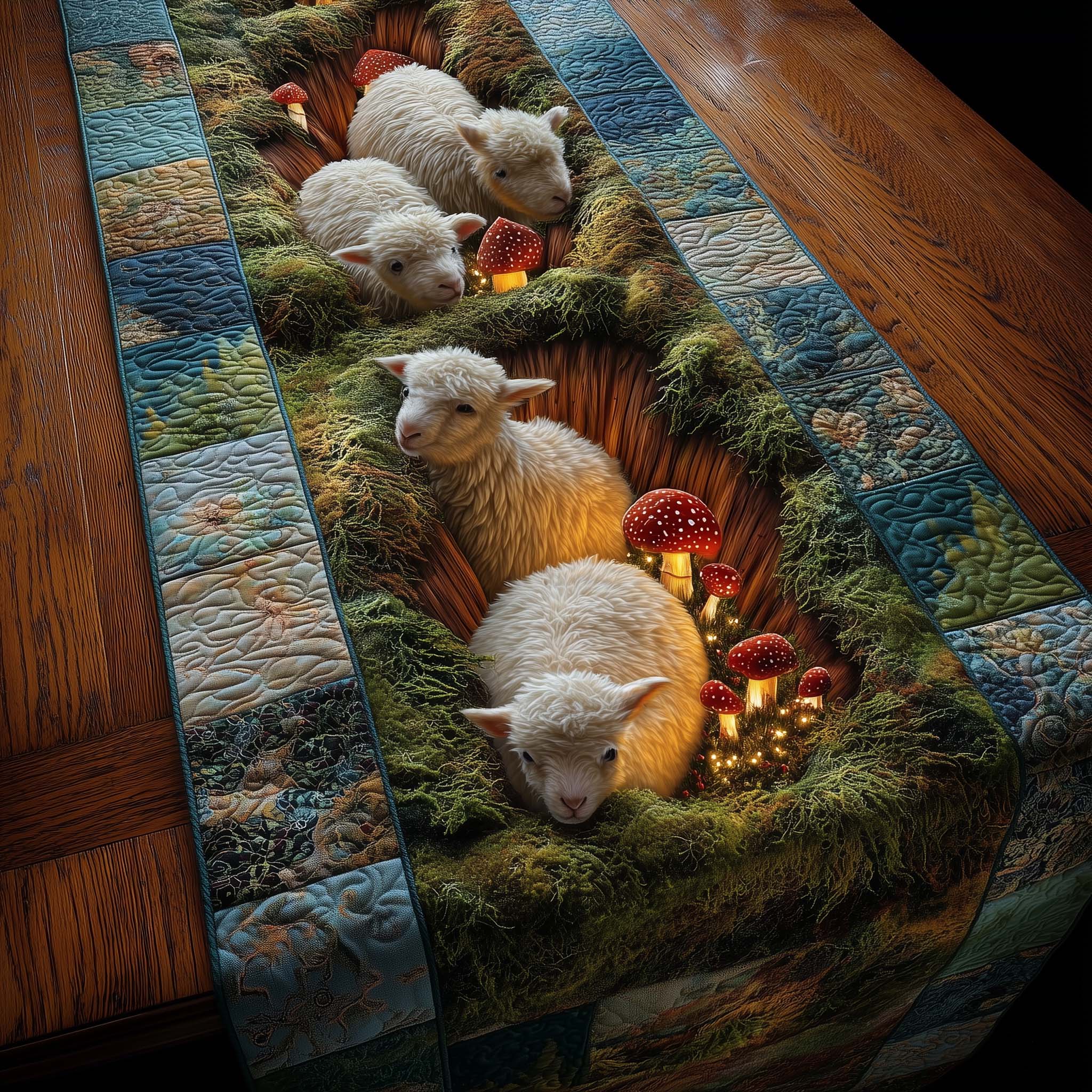Sheep Quilted Table Runner Farmhouse Holiday Table Runner Sheep Themed Presents
