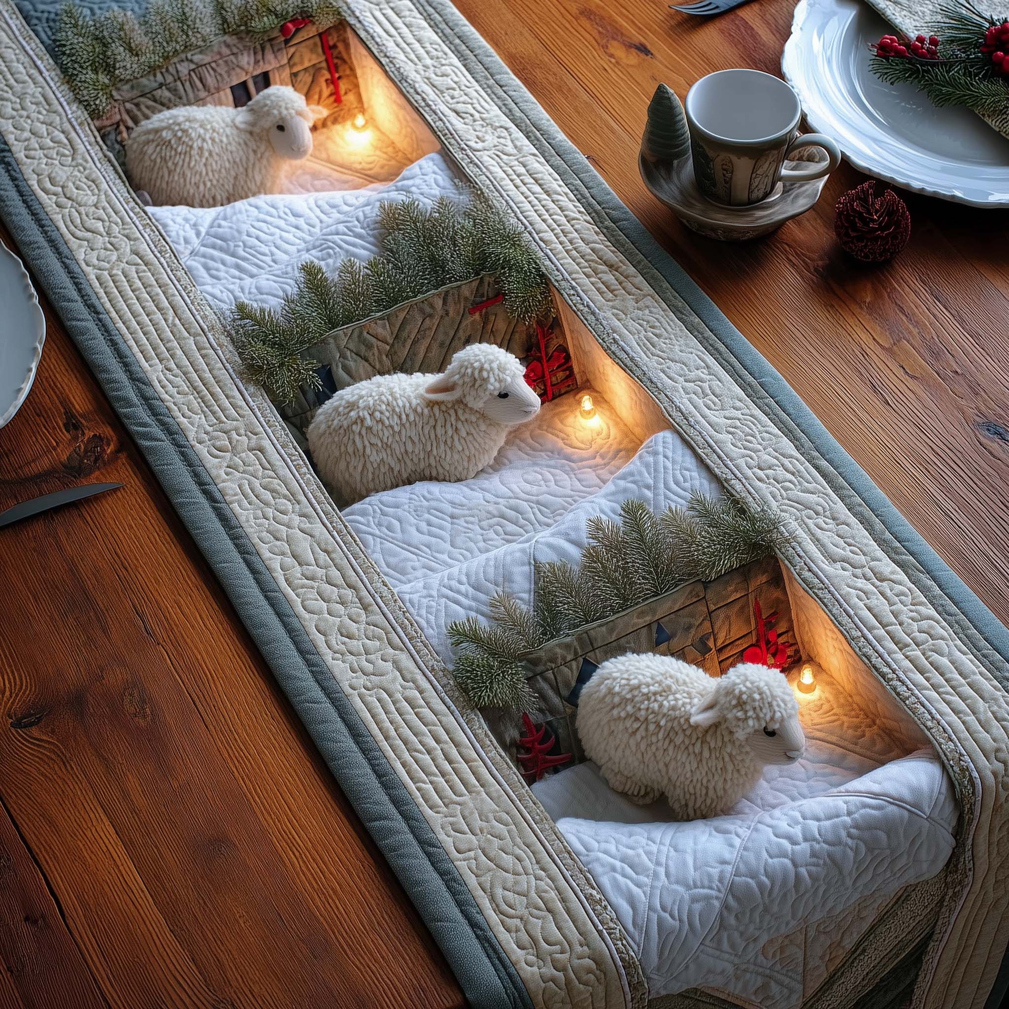 Sheep Quilted Table Runner Rustic Farmhouse Table Runner Sheep Themed Gifts