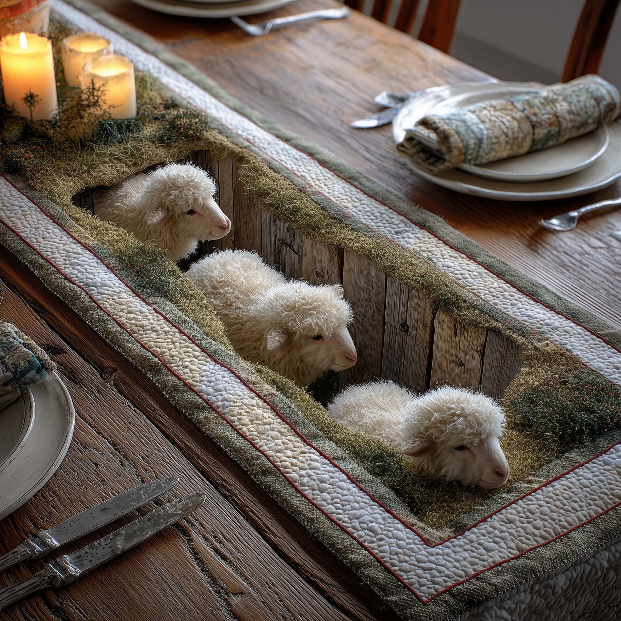 Sheep Quilted Table Runner Rustic Table Runners Presents For Sheep Lovers