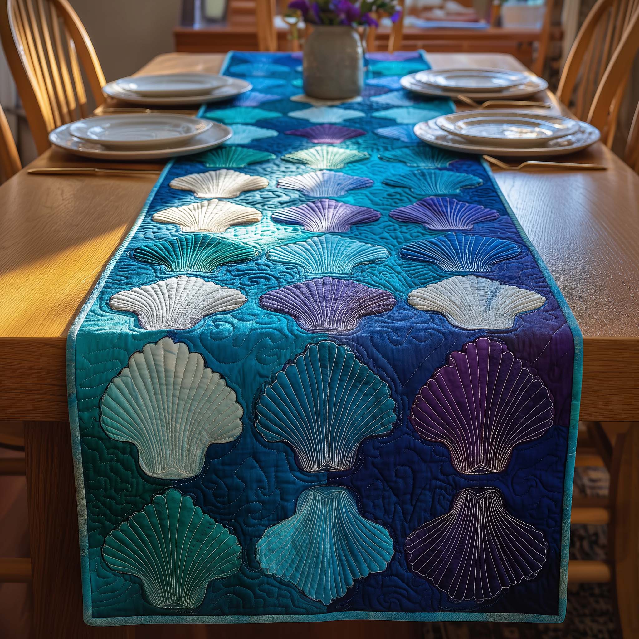 Shell Gradient Quilted Table Runner Bohemian Style Table Runner Meaningful Father's Day Gifts
