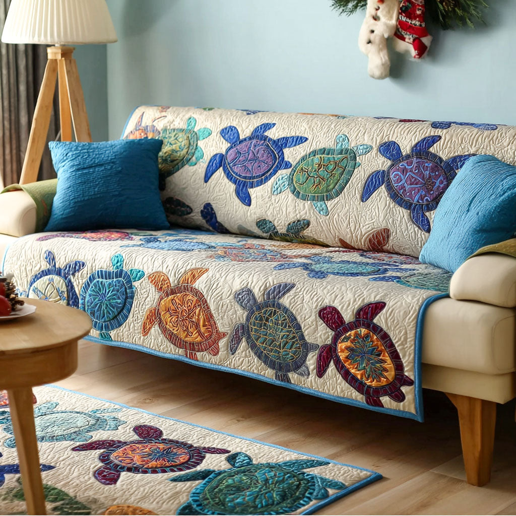 Shell Serenade Quilted Sofa Cover Sofa Chair Covers Cute Turtle Lover Gift Ideas