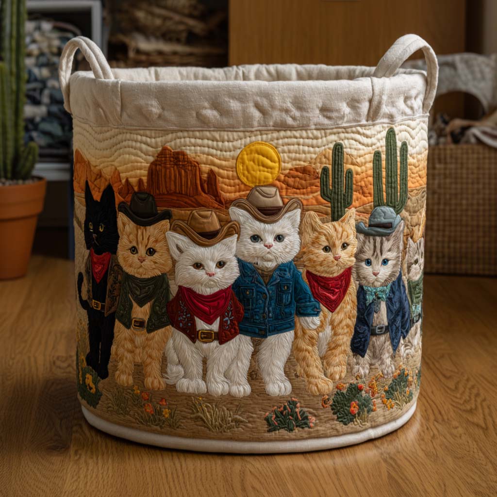 Sheriff Kitty Quilted Laundry Basket Home Decor Cat Mom Gift ideas