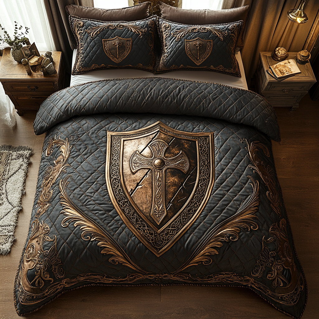 Shield of Valor Quilted Bedding Set Cute Bed Sheet Set Special Mothers Day Gifts