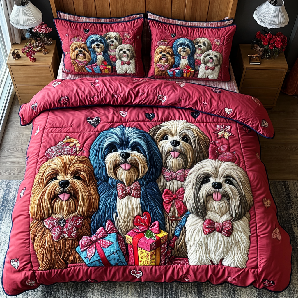 Shih Tzu Bliss Quilted Bedding Set Best Bedspread Set Top Gifts For Dog Lovers