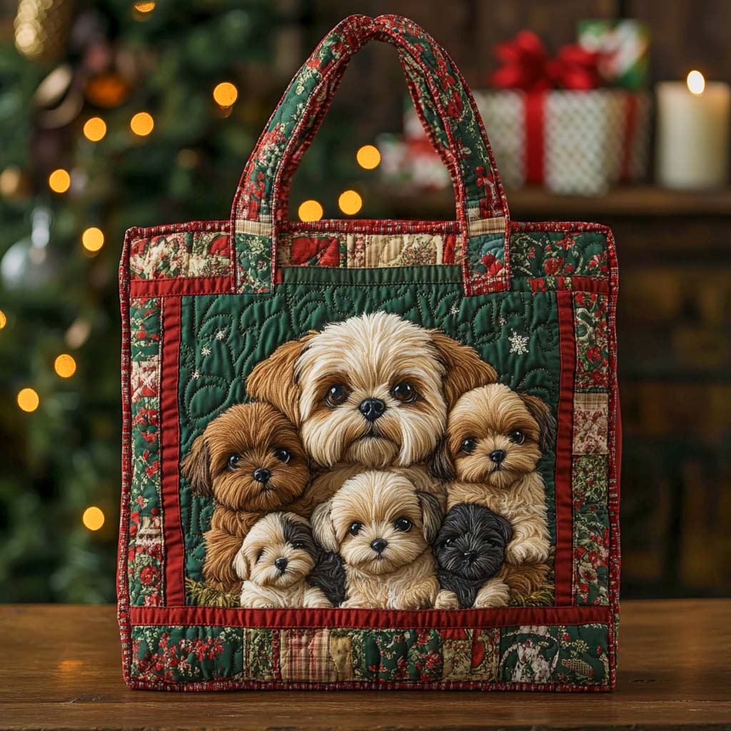 Shih Tzu Family Quilted Tote Bag Best Women's Shoulder Bags Good Mothers Day Gifts