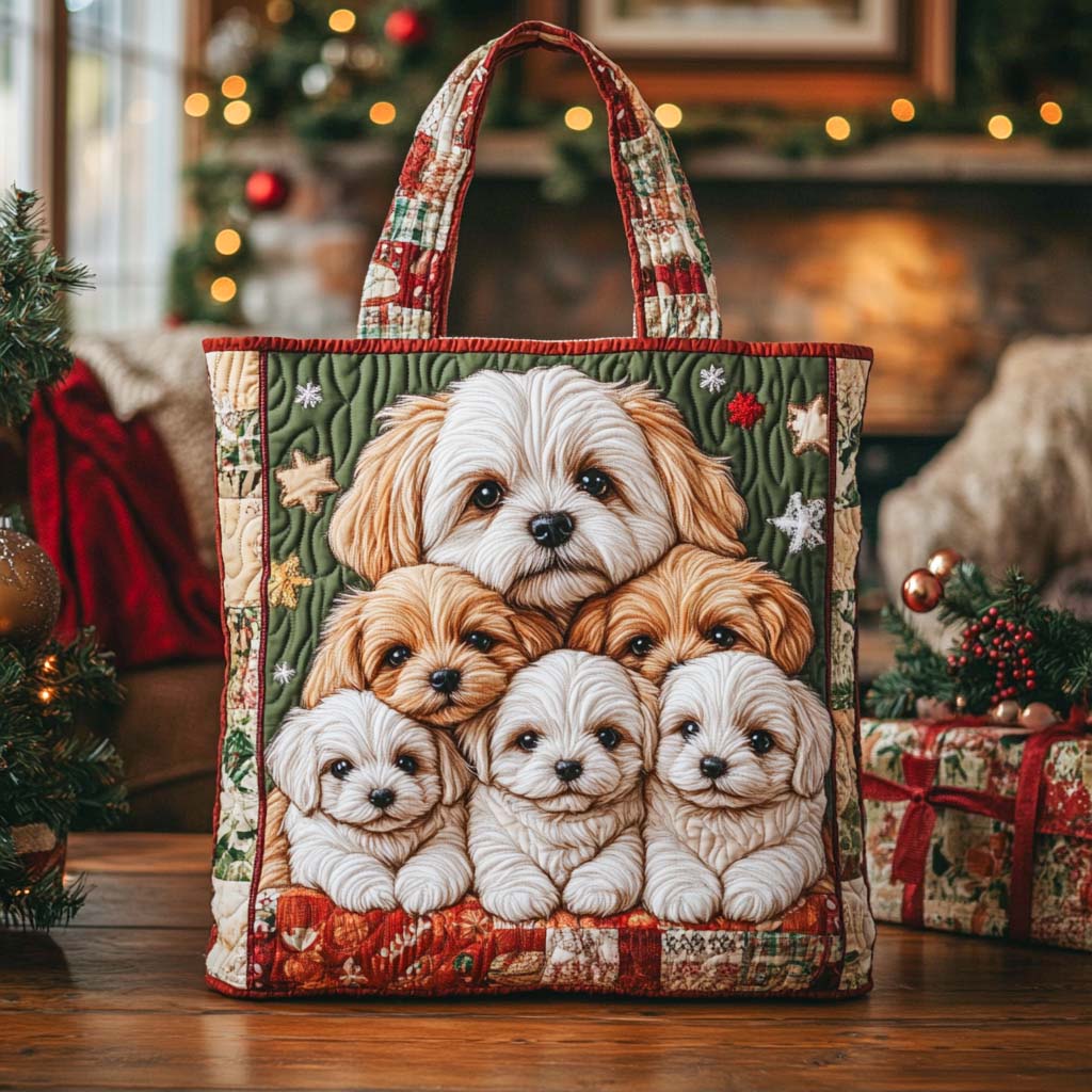 Shih Tzu Holiday Squad Quilted Tote Bag Best Everyday Shoulder Bag Bonus Mom Gifts Mother's Day Ideas