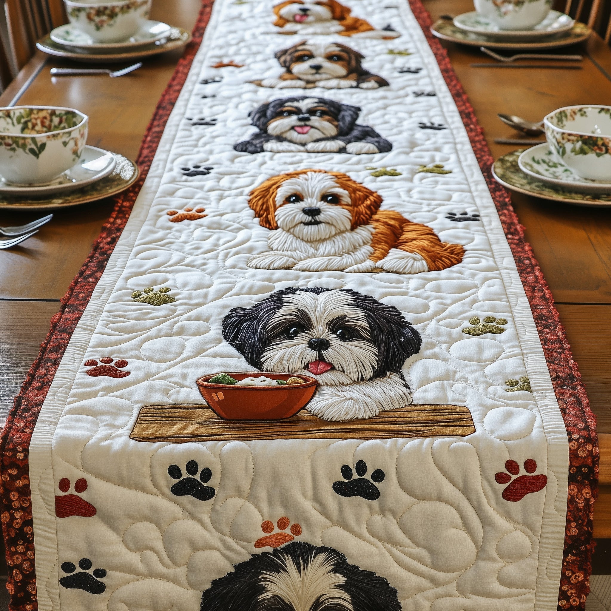 Shih Tzu Quilted Table Runner Bohemian Style Table Runner Shih Tzu Owner Gifts