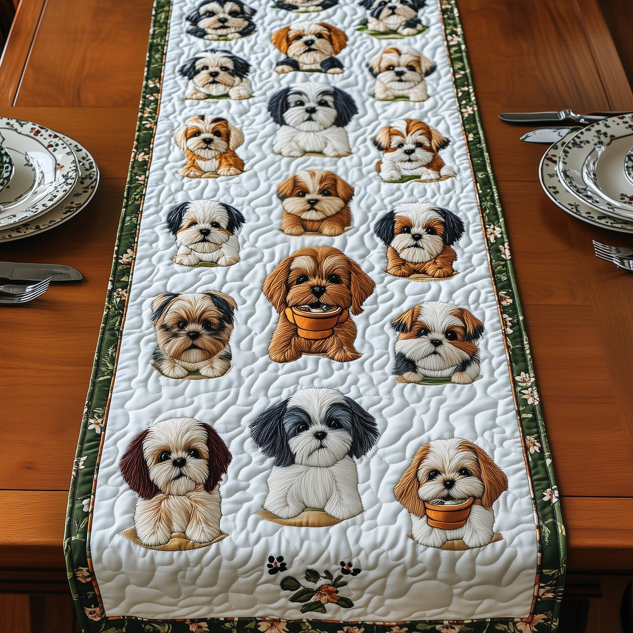 Shih Tzu Quilted Table Runner Boho Macrame Table Runner Gift Ideas For Shih Tzu Lovers