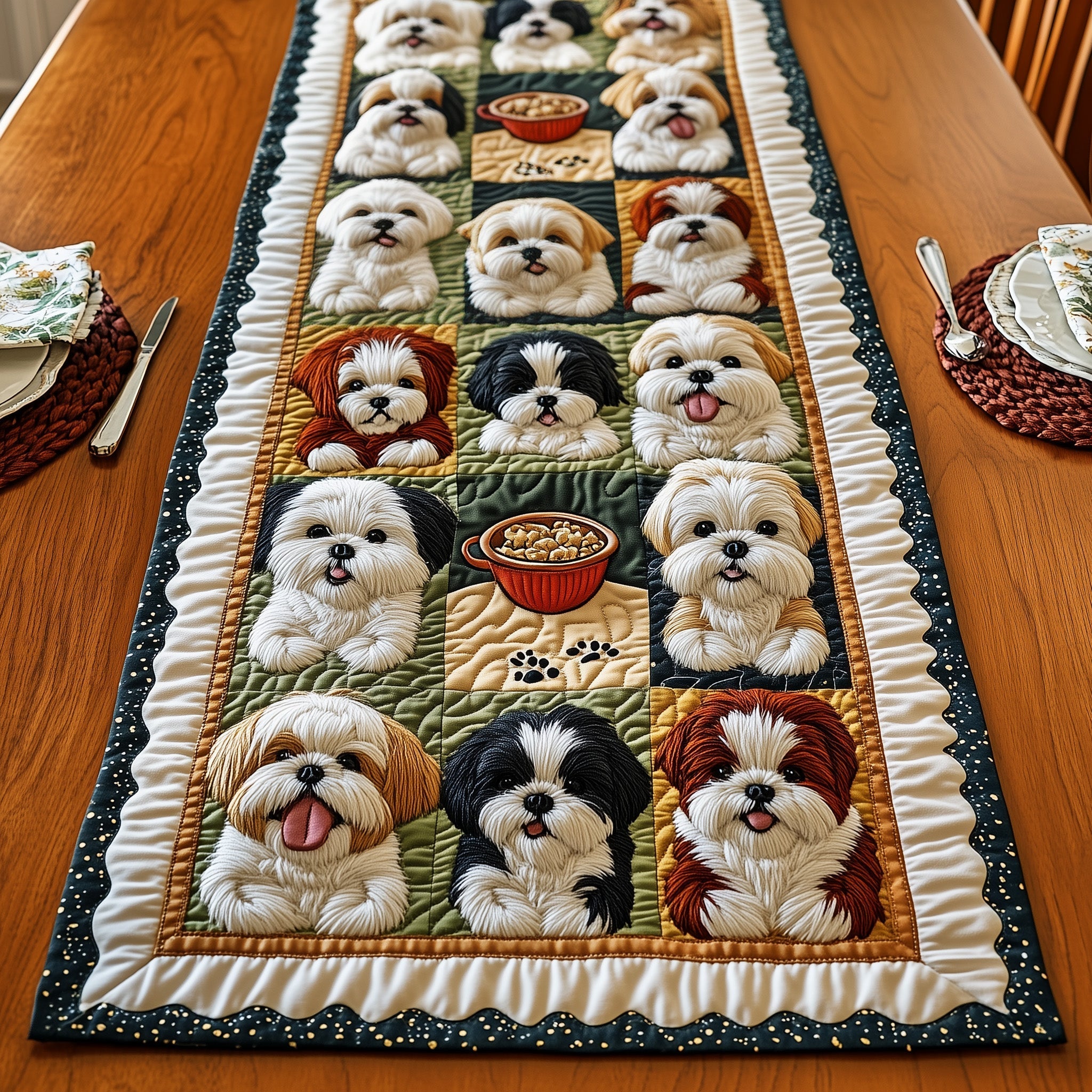 Shih Tzu Quilted Table Runner Dinner Table Decor Ideas Shih Tzu Gifts For Dog Lovers
