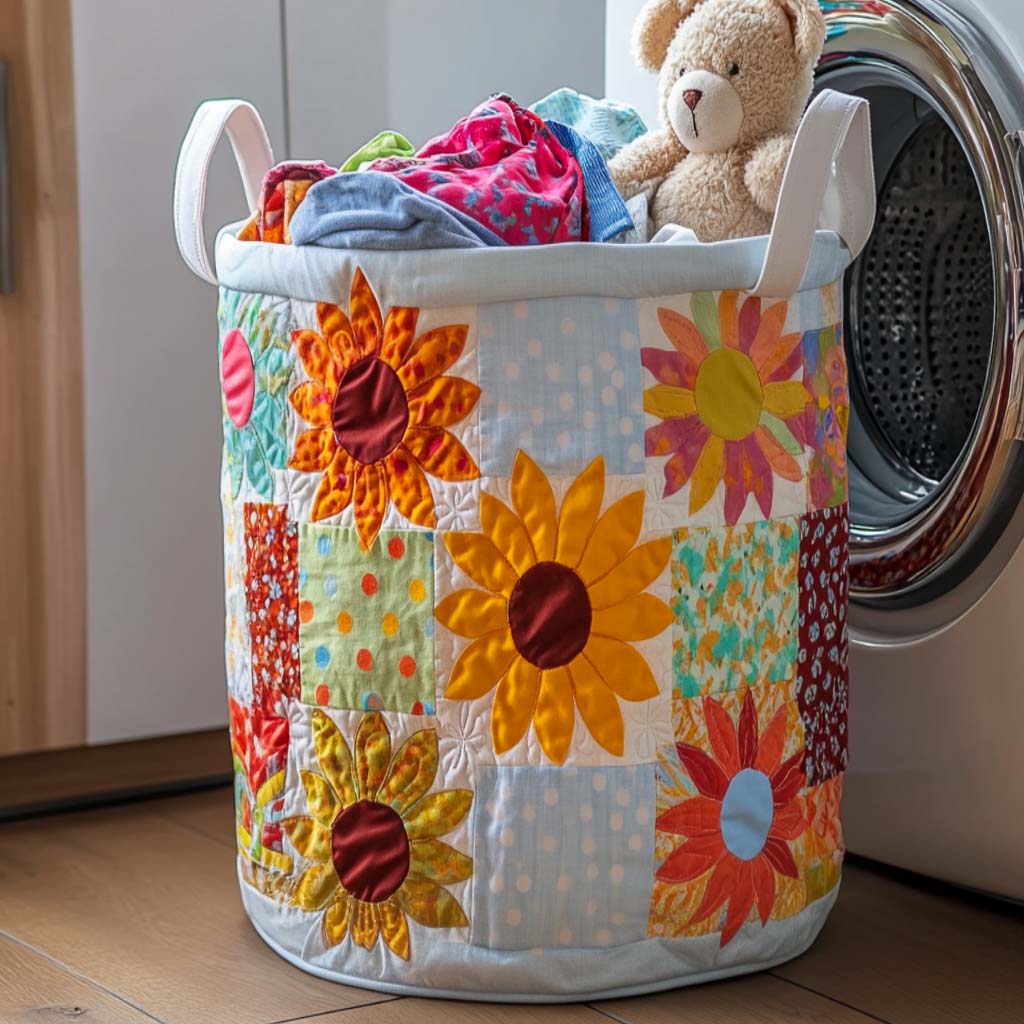 Shining Sunflower Quilted Laundry Basket Foldable Laundry Basket Mothers Birthday Gifts