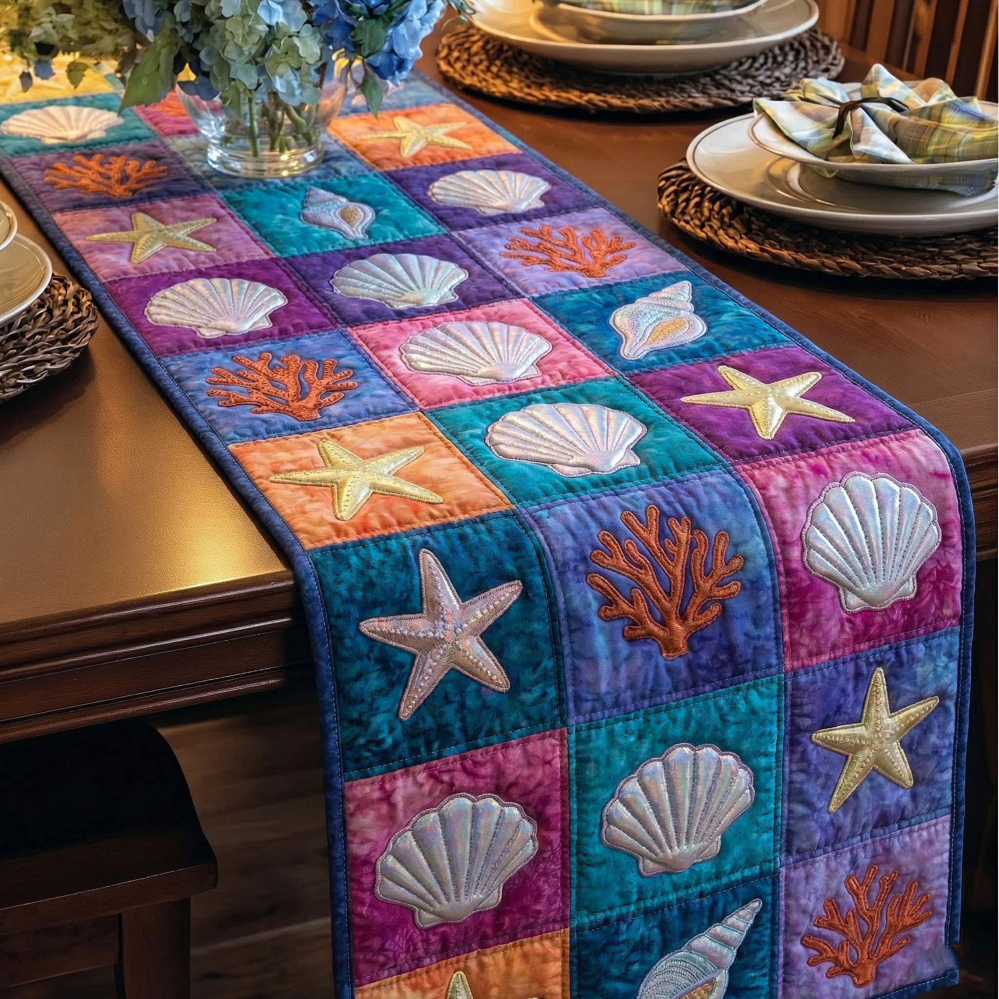 Shoreline Gems Quilted Table Runner Beach Style Table Runner Ocean Themed Gift
