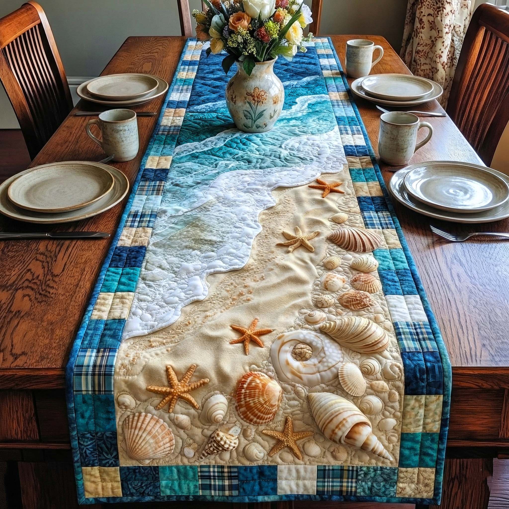 Shoreline Gems Quilted Table Runner Beach Style Table Runner Unique Beach Gifts