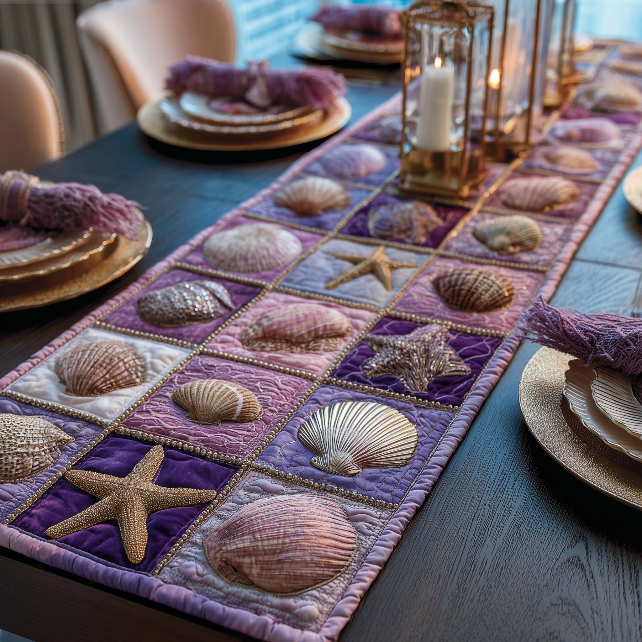 Shoreline Gems Quilted Table Runner Beach Table Runner Beach Lover Gifts For Him