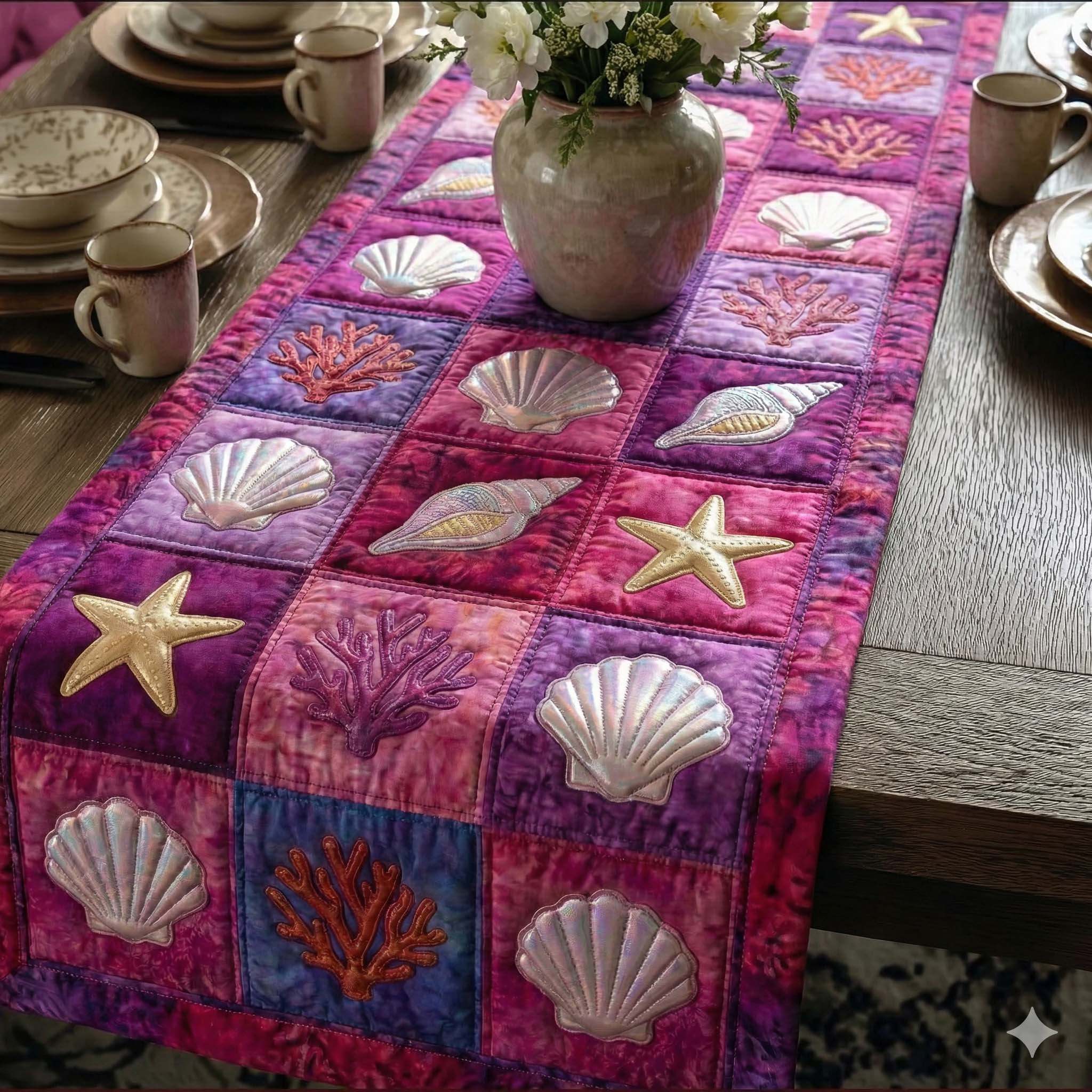 Shoreline Gems Quilted Table Runner Beach Table Runner Gifts For An Ocean Lover