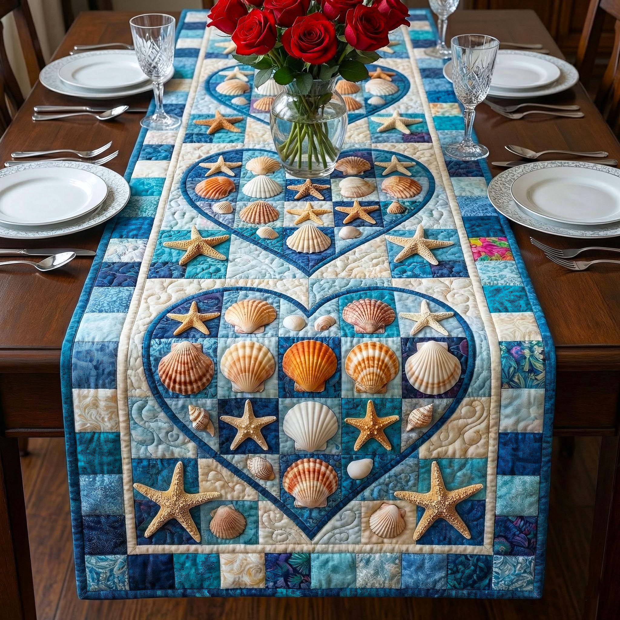 Shoreline Gems Quilted Table Runner Beach Theme Table Runner Summer Beach Themed Stuff