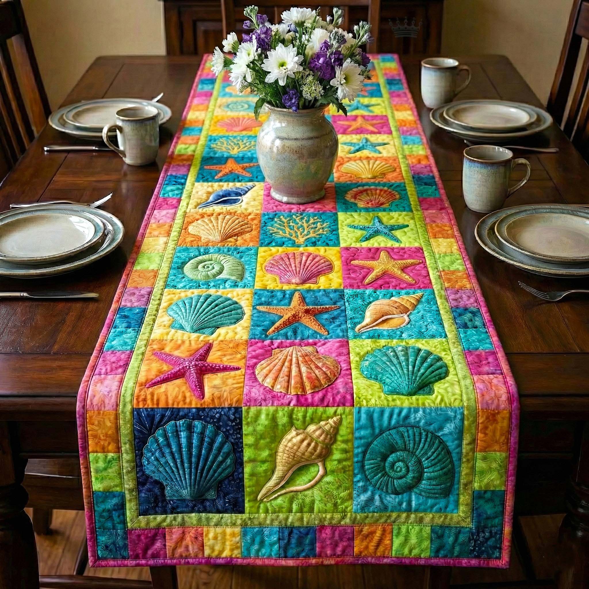 Shoreline Gems Quilted Table Runner Coastal Table Runner Ocean Beach Themed Presents