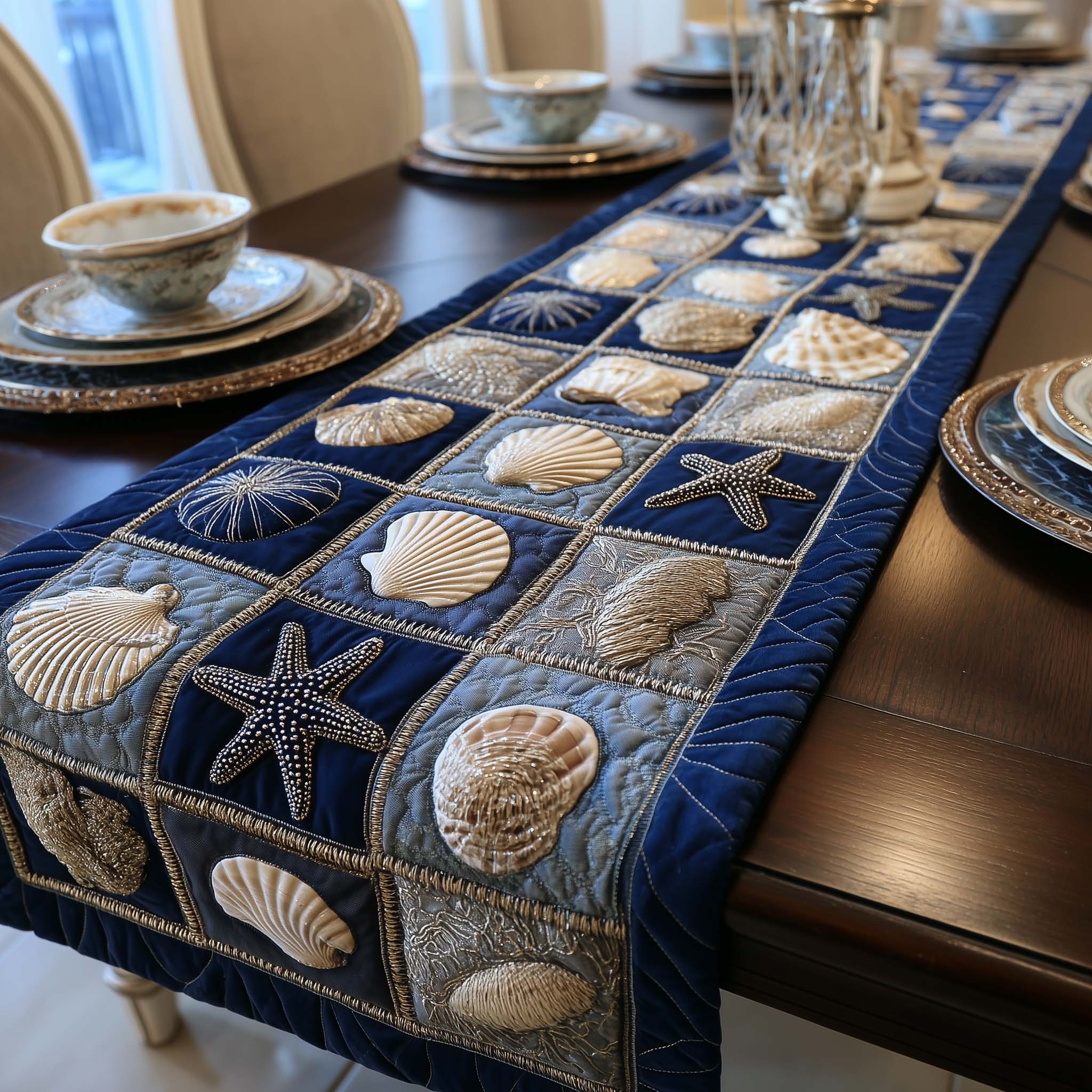 Shoreline Gems Quilted Table Runner Nautical Table Topper Beach Lover Gifts For Her