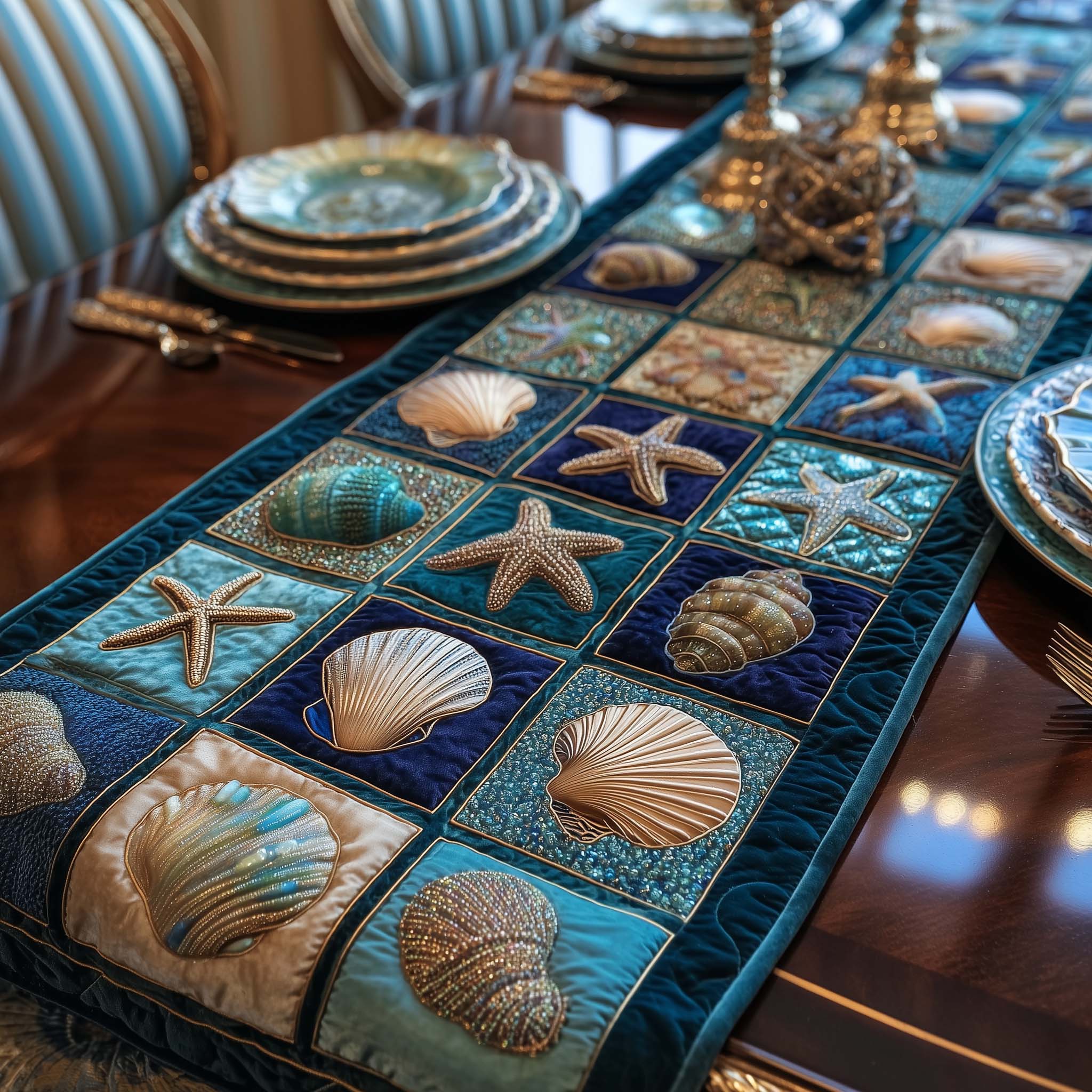 Shoreline Gems Quilted Table Runner Ocean Table Runner Summer Gifts For Beach Lovers