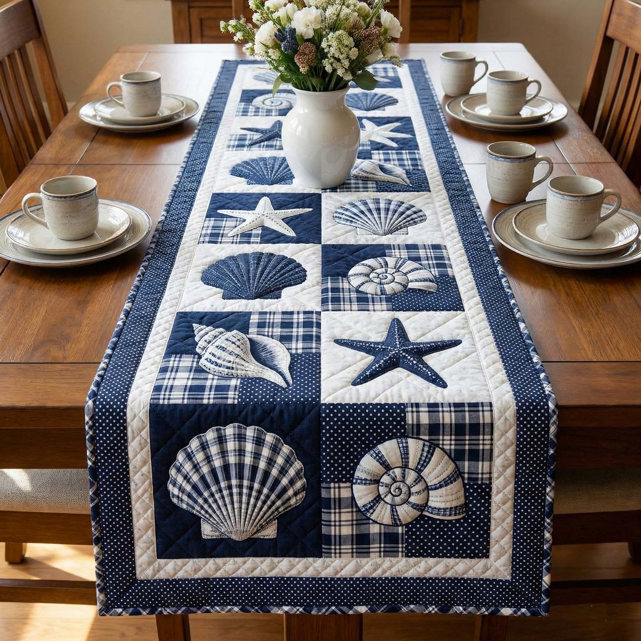 Shoreline Gems Quilted Table Runner Ocean Themed Table Runners Cool Beach Gifts