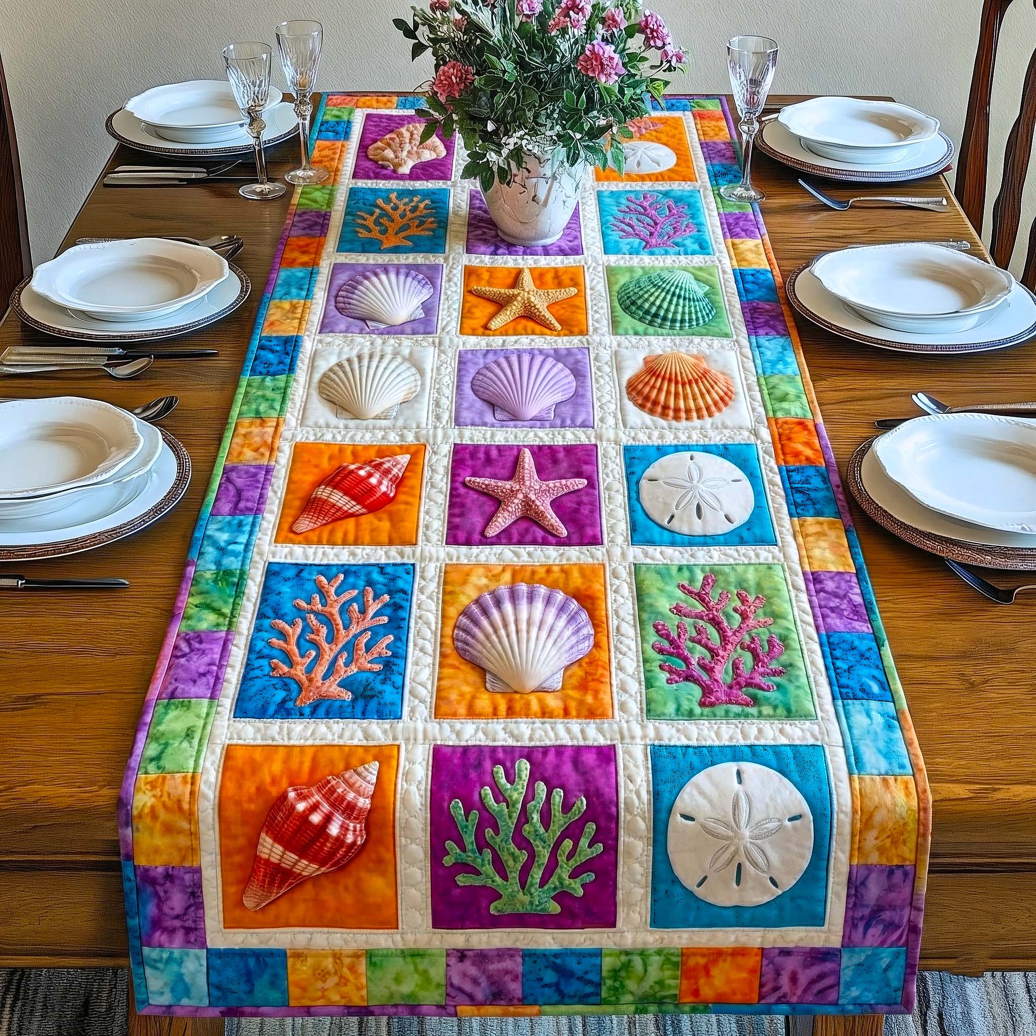 Shoreline Gems Quilted Table Runner Ocean Themed Table Runners Gifts For Beach Vacation