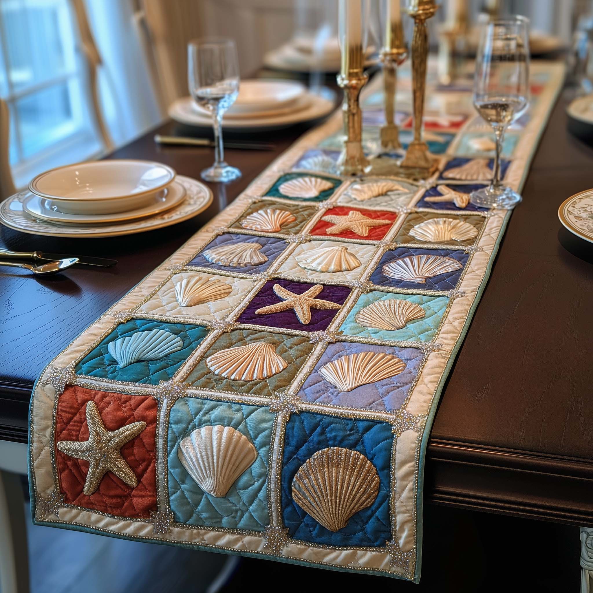 Shoreline Gems Quilted Table Runner Ocean Themed Table Runners Ocean Gift For Beach Lover