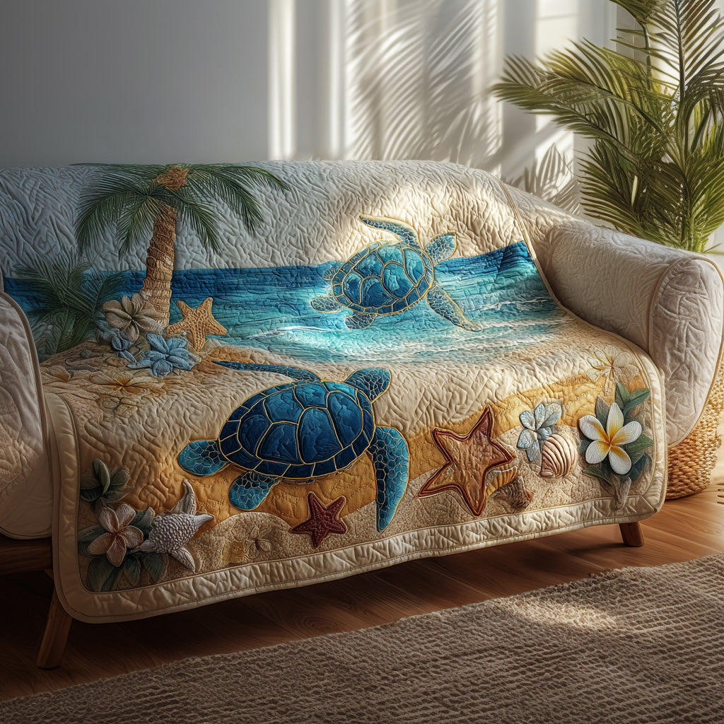 Shoreline Serenity Quilted Sofa Cover Couch Covers Sea Turtle Gifts For Her