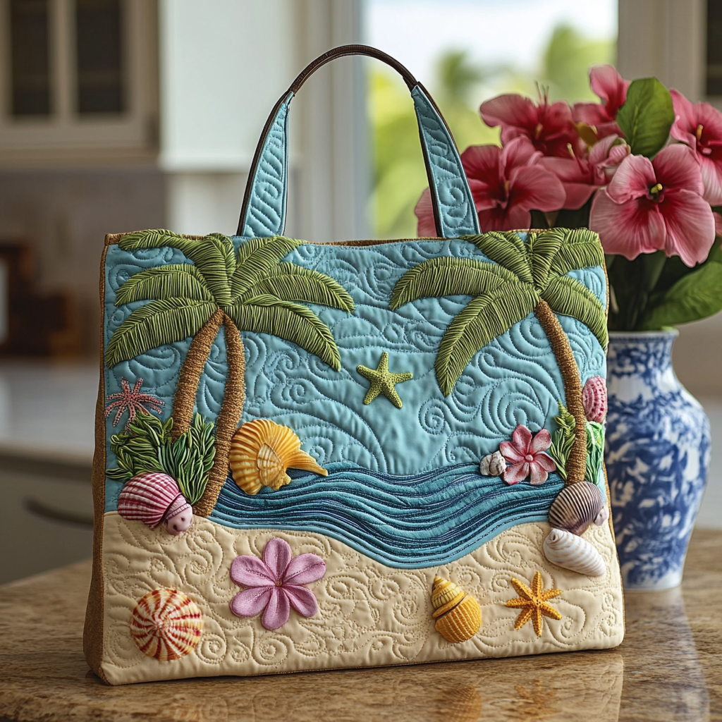 Shoreline Shells Quilted Tote Bag Best Shoulder Handbags Useful Gift For Mother
